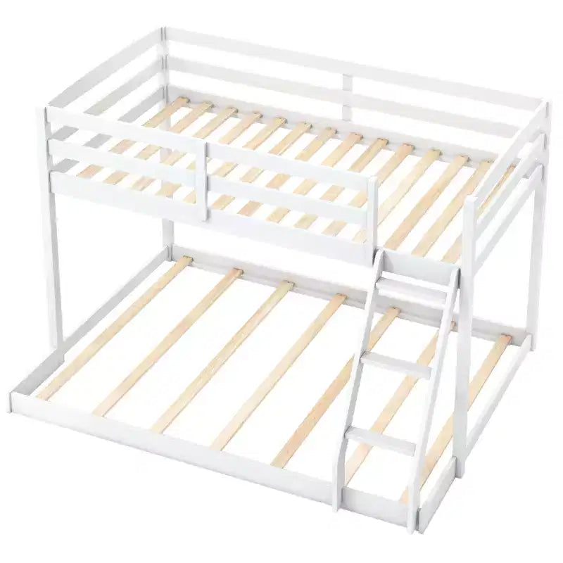 Twin Over Full Bunk Bed with Integrated Ladder & Safety Guardrails Solid Wood Gray/White