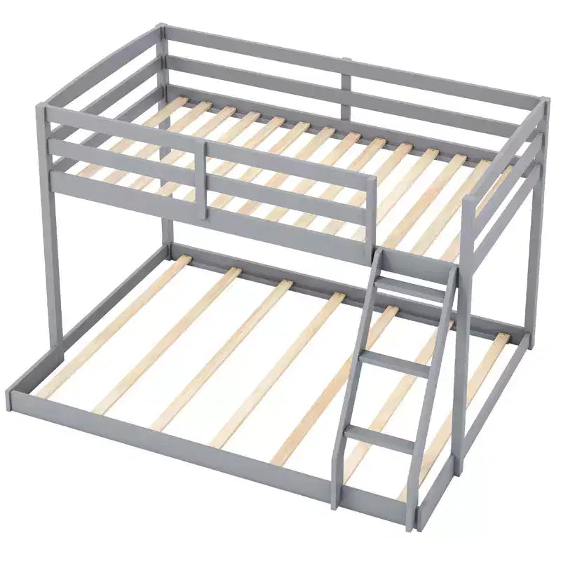 Twin Over Full Bunk Bed with Integrated Ladder & Safety Guardrails Solid Wood Gray/White