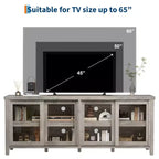 Supporto per TV da 65 pollici, mobile TV in stile centro di intrattenimento con mobile contenitore e 4 ante scorrevoli in vetro, consolle TV moderna per soggiorno, camera da letto