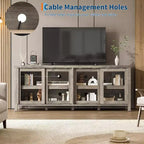 Supporto per TV da 65 pollici, mobile TV in stile centro di intrattenimento con mobile contenitore e 4 ante scorrevoli in vetro, consolle TV moderna per soggiorno, camera da letto