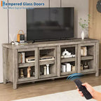 Supporto per TV da 65 pollici, mobile TV in stile centro di intrattenimento con mobile contenitore e 4 ante scorrevoli in vetro, consolle TV moderna per soggiorno, camera da letto