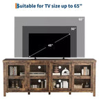 Supporto per TV da 65 pollici, mobile TV in stile centro di intrattenimento con mobile contenitore e 4 ante scorrevoli in vetro, consolle TV moderna per soggiorno, camera da letto