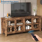 Supporto per TV da 65 pollici, mobile TV in stile centro di intrattenimento con mobile contenitore e 4 ante scorrevoli in vetro, consolle TV moderna per soggiorno, camera da letto