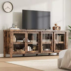 Supporto per TV da 65 pollici, mobile TV in stile centro di intrattenimento con mobile contenitore e 4 ante scorrevoli in vetro, consolle TV moderna per soggiorno, camera da letto