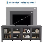 Supporto per TV da 65 pollici, mobile TV in stile centro di intrattenimento con mobile contenitore e 4 ante scorrevoli in vetro, consolle TV moderna per soggiorno, camera da letto