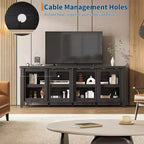 Supporto per TV da 65 pollici, mobile TV in stile centro di intrattenimento con mobile contenitore e 4 ante scorrevoli in vetro, consolle TV moderna per soggiorno, camera da letto