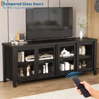 Supporto per TV da 65 pollici, mobile TV in stile centro di intrattenimento con mobile contenitore e 4 ante scorrevoli in vetro, consolle TV moderna per soggiorno, camera da letto