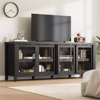 Supporto per TV da 65 pollici, mobile TV in stile centro di intrattenimento con mobile contenitore e 4 ante scorrevoli in vetro, consolle TV moderna per soggiorno, camera da letto