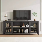 TV Stand for 65 Inch, Style Entertainment Center with Storage Cabinet and 4 Sliding Glass Doors, Modern TV Console Table for Living Room, Bedroom