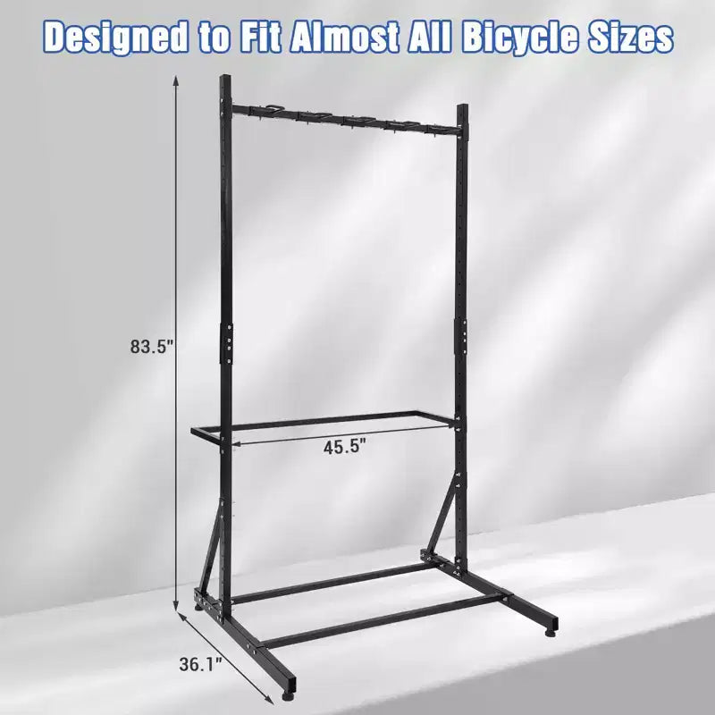 Bike Rack, Freestanding Vertical Storage for 5 Bicycles - 300 Lbs Capacity Adjustable Height Indoor Rack, Black