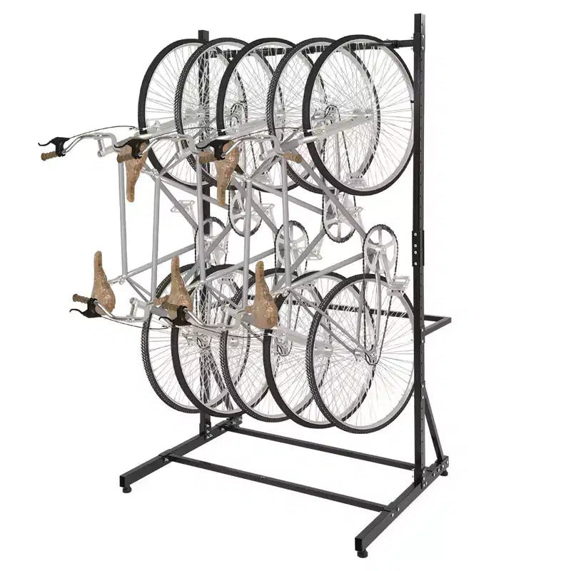 Bike Rack, Freestanding Vertical Storage for 5 Bicycles - 300 Lbs Capacity Adjustable Height Indoor Rack, Black
