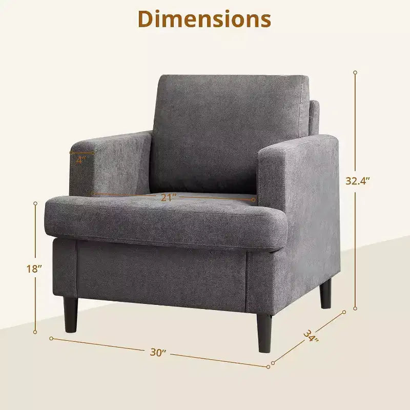 Poltrona moderna oversize, poltrona imbottita in lino con cuscino spesso, comoda poltrona di metà secolo per soggiorno camera da letto, grigia