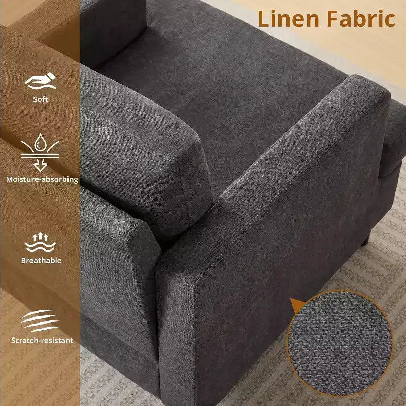 Poltrona moderna oversize, poltrona imbottita in lino con cuscino spesso, comoda poltrona di metà secolo per soggiorno camera da letto, grigia