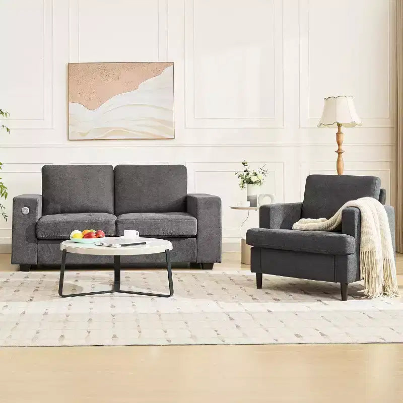 Poltrona moderna oversize, poltrona imbottita in lino con cuscino spesso, comoda poltrona di metà secolo per soggiorno camera da letto, grigia