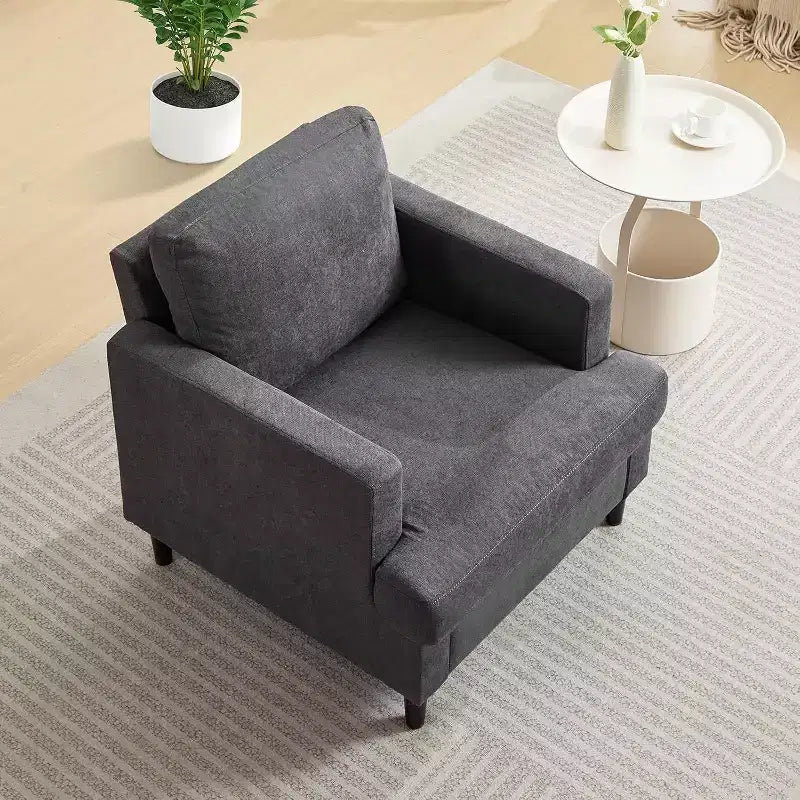 Poltrona moderna oversize, poltrona imbottita in lino con cuscino spesso, comoda poltrona di metà secolo per soggiorno camera da letto, grigia