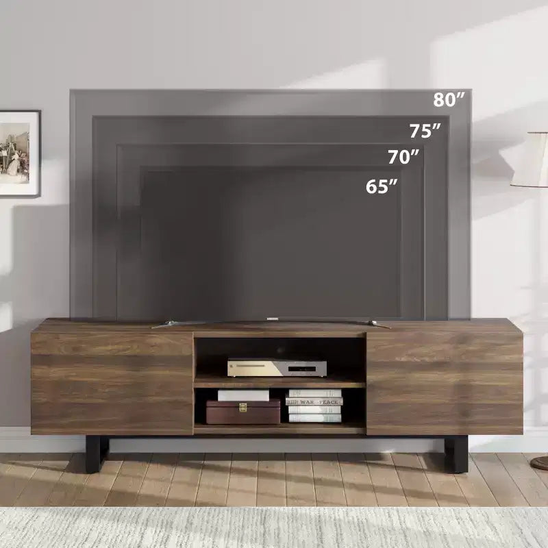 Mobile TV Industriale per 75 Pollici, Mobile Porta TV Naturale con 2 Cassetti e Gamba di Supporto Resistente, Mobile Contenitore in Legno Consolle TV