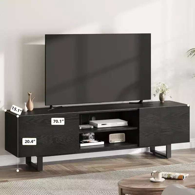 Mobile TV Industriale per 75 Pollici, Mobile Porta TV Naturale con 2 Cassetti e Gamba di Supporto Resistente, Mobile Contenitore in Legno Consolle TV