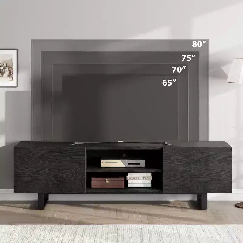 Mobile TV Industriale per 75 Pollici, Mobile Porta TV Naturale con 2 Cassetti e Gamba di Supporto Resistente, Mobile Contenitore in Legno Consolle TV