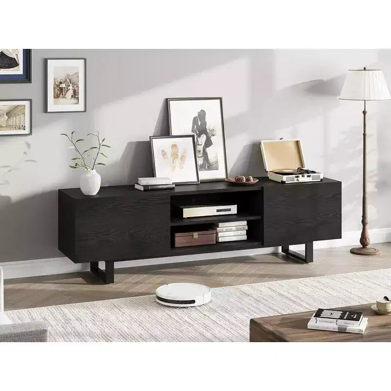 Mobile TV Industriale per 75 Pollici, Mobile Porta TV Naturale con 2 Cassetti e Gamba di Supporto Resistente, Mobile Contenitore in Legno Consolle TV