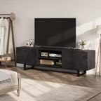 Mobile TV Industriale per 75 Pollici, Mobile Porta TV Naturale con 2 Cassetti e Gamba di Supporto Resistente, Mobile Contenitore in Legno Consolle TV