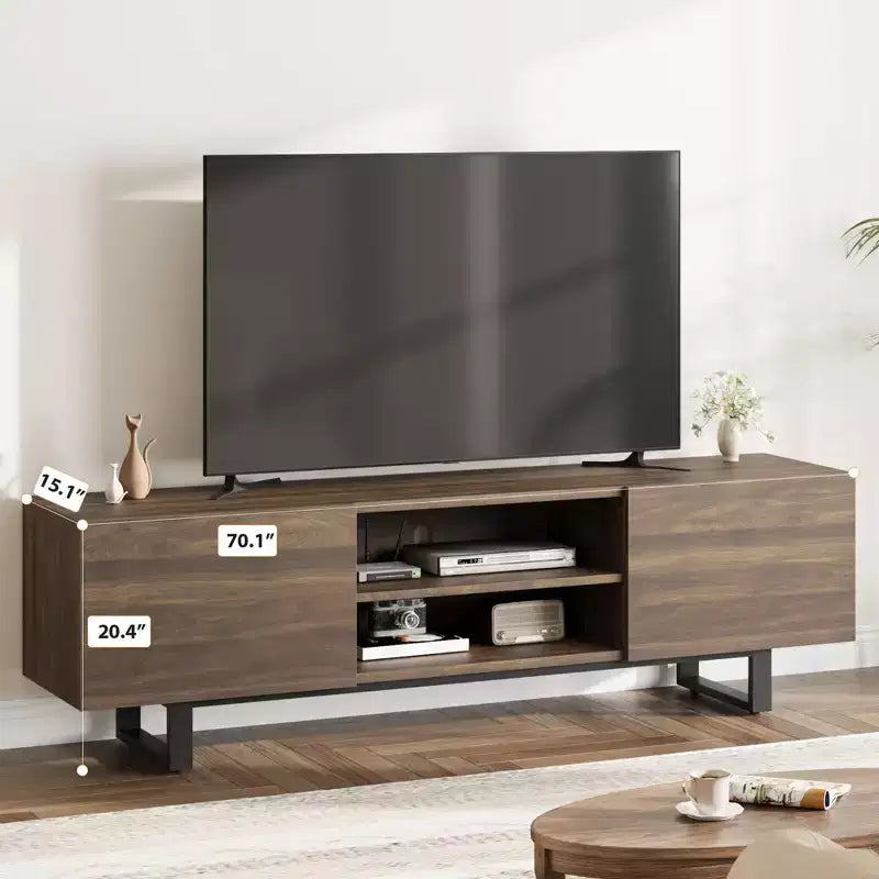 Mobile TV Industriale per 75 Pollici, Mobile Porta TV Naturale con 2 Cassetti e Gamba di Supporto Resistente, Mobile Contenitore in Legno Consolle TV
