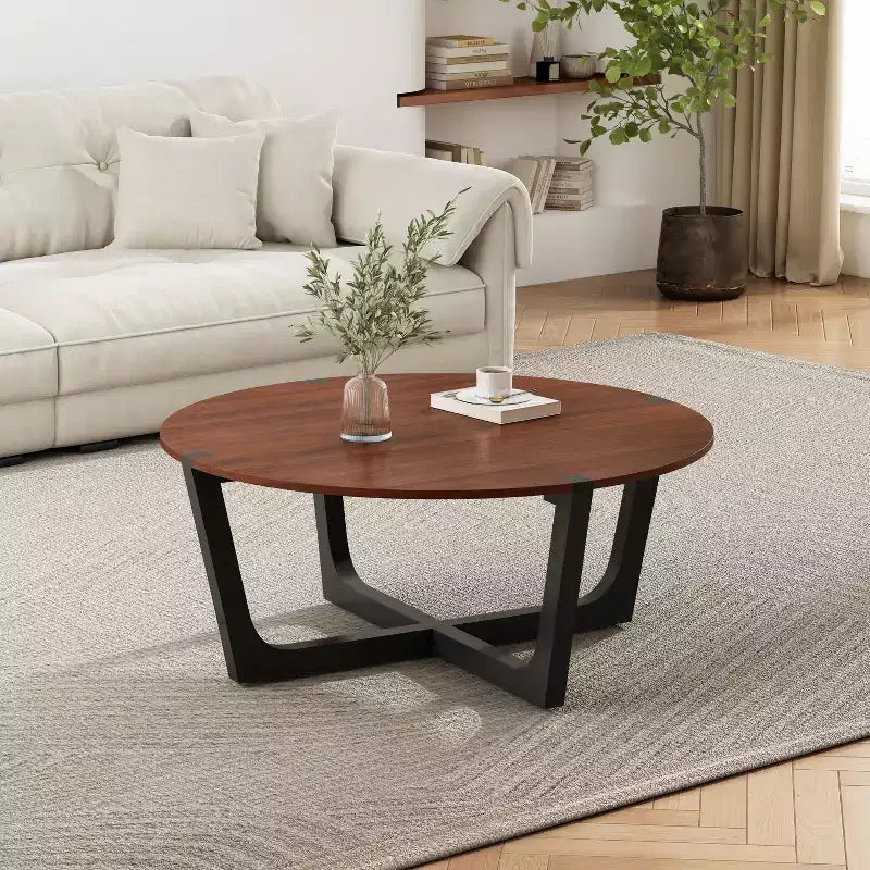 Set di 2 tavolini da caffè, tavolino da cocktail rotondo, tavolino da centro, tavolino laterale, tavolino da divano, marrone e nero