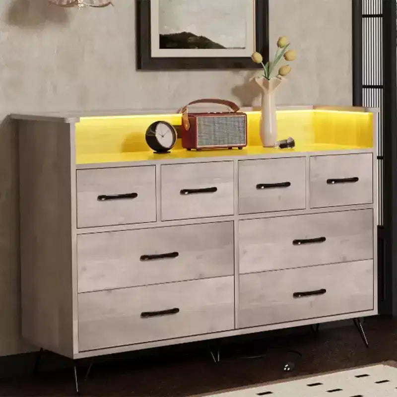 Comò a 8 cassetti con stazione di ricarica - Mobile TV nero con contenitore per camera da letto e soggiorno