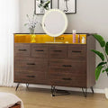 8-Drawer Dresser TV Stand with Charging Station - Black Storage Entertainment Center for Bedroom & Living Room