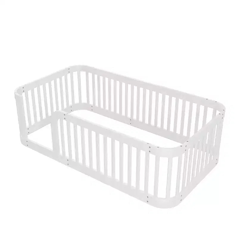 Wooden Floor Bed Frame with Fence Guardrails & Rounded Corners