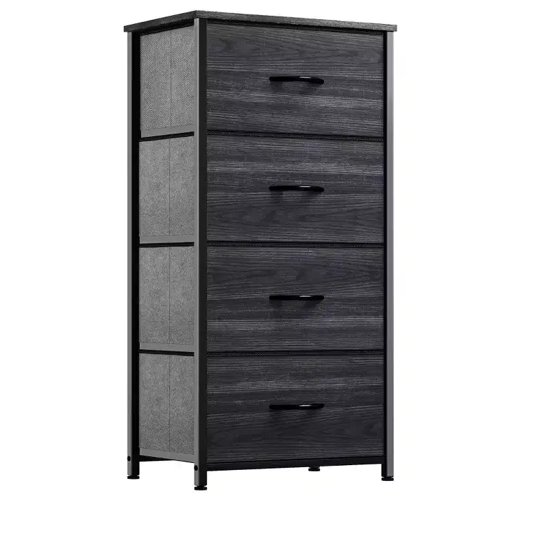 Cassettiera con 4 cassetti, mobile contenitore in tessuto, unità organizer per soggiorno, corridoio, armadi, robusto telaio in acciaio, piano in legno