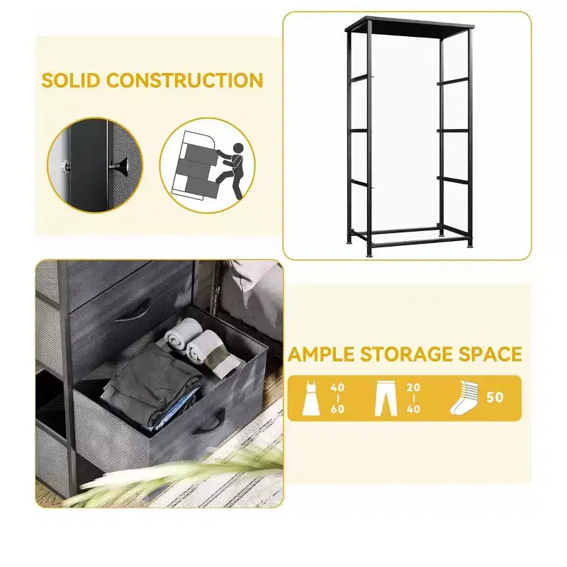 Cassettiera con 4 cassetti, mobile contenitore in tessuto, unità organizer per soggiorno, corridoio, armadi, robusto telaio in acciaio, piano in legno