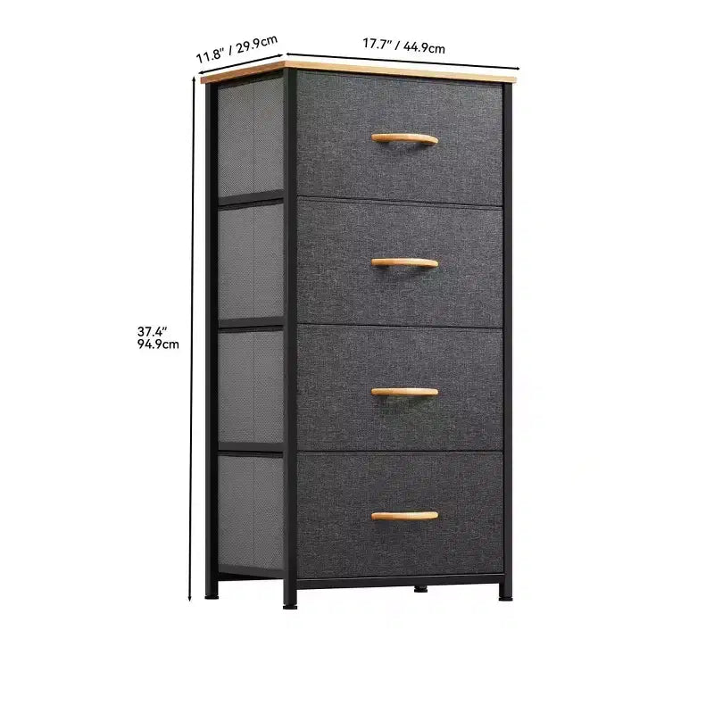 Cassettiera con 4 cassetti, mobile contenitore in tessuto, unità organizer per soggiorno, corridoio, armadi, robusto telaio in acciaio, piano in legno