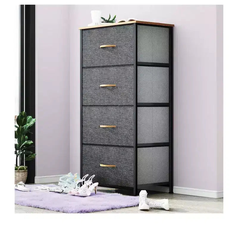 Cassettiera con 4 cassetti, mobile contenitore in tessuto, unità organizer per soggiorno, corridoio, armadi, robusto telaio in acciaio, piano in legno