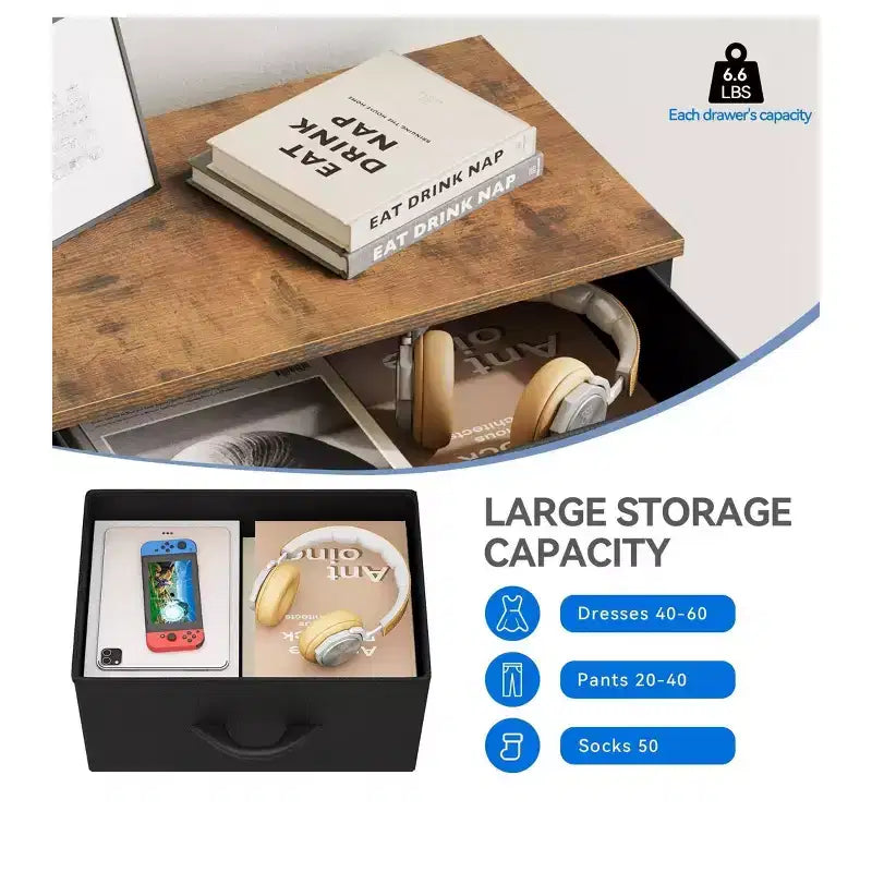 Cassettiera con 4 cassetti, mobile contenitore in tessuto, unità organizer per soggiorno, corridoio, armadi, robusto telaio in acciaio, piano in legno