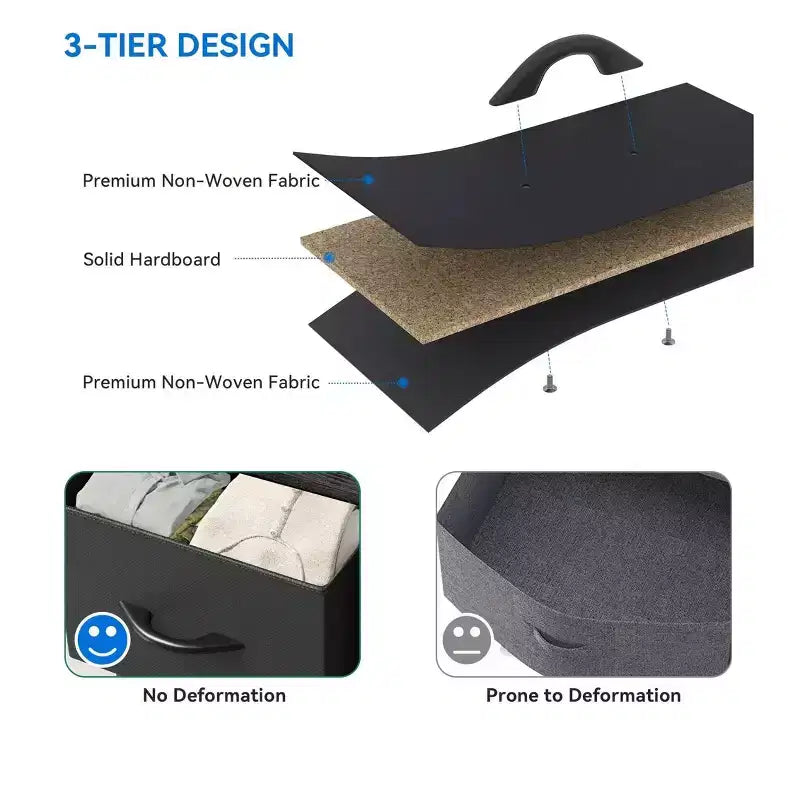 Cassettiera con 4 cassetti, mobile contenitore in tessuto, unità organizer per soggiorno, corridoio, armadi, robusto telaio in acciaio, piano in legno
