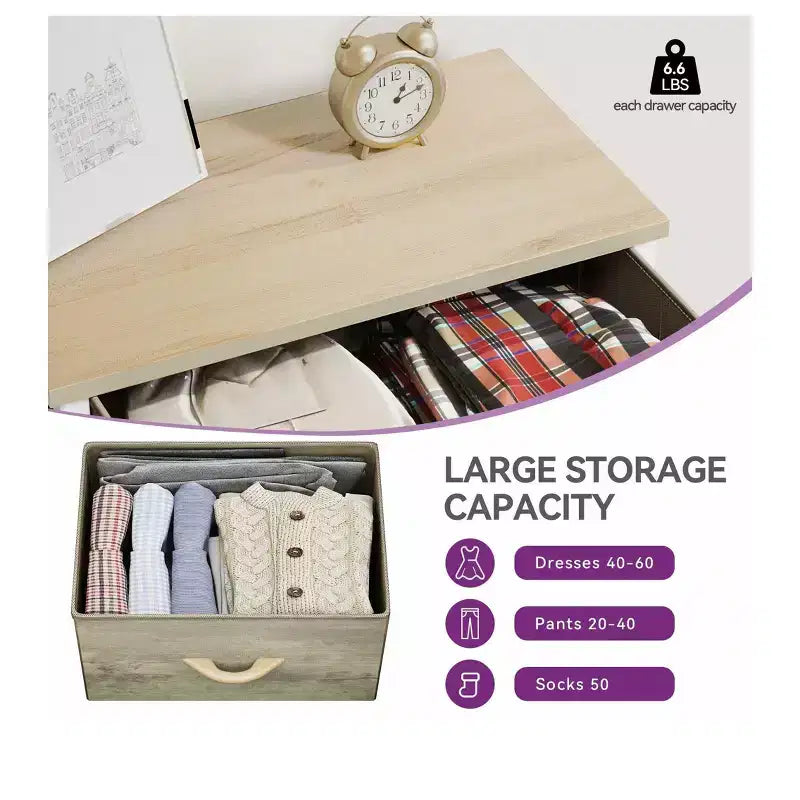 Cassettiera con 4 cassetti, mobile contenitore in tessuto, unità organizer per soggiorno, corridoio, armadi, robusto telaio in acciaio, piano in legno