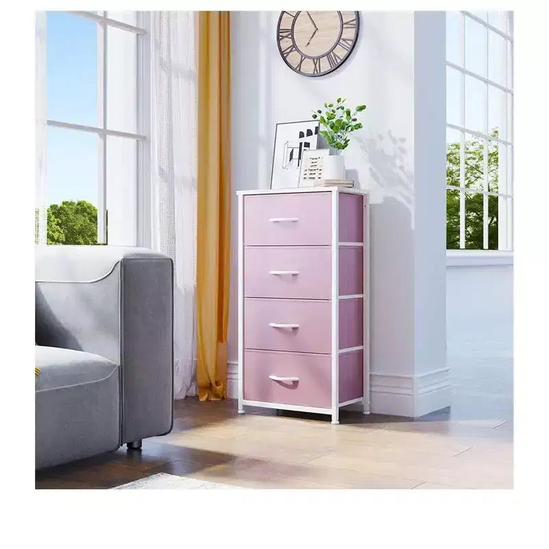 Cassettiera con 4 cassetti, mobile contenitore in tessuto, unità organizer per soggiorno, corridoio, armadi, robusto telaio in acciaio, piano in legno