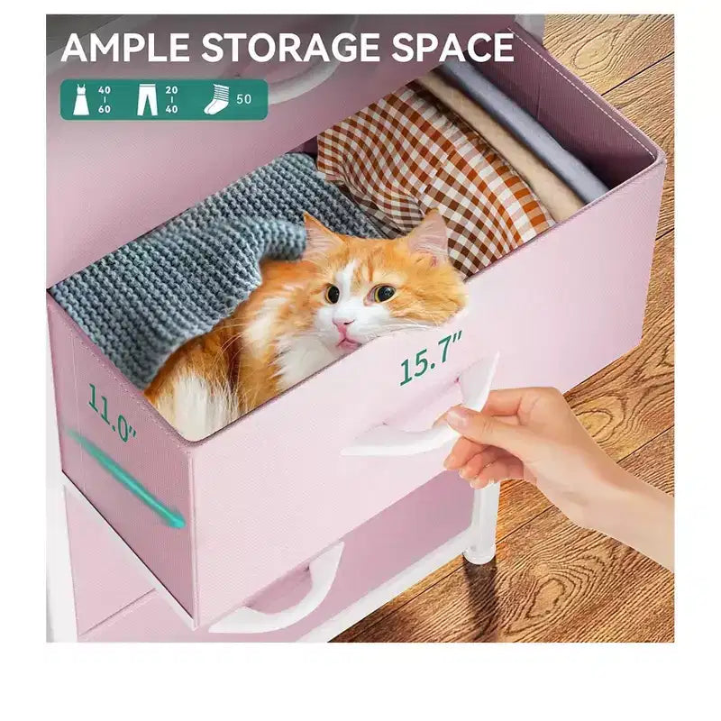 Cassettiera con 4 cassetti, mobile contenitore in tessuto, unità organizer per soggiorno, corridoio, armadi, robusto telaio in acciaio, piano in legno