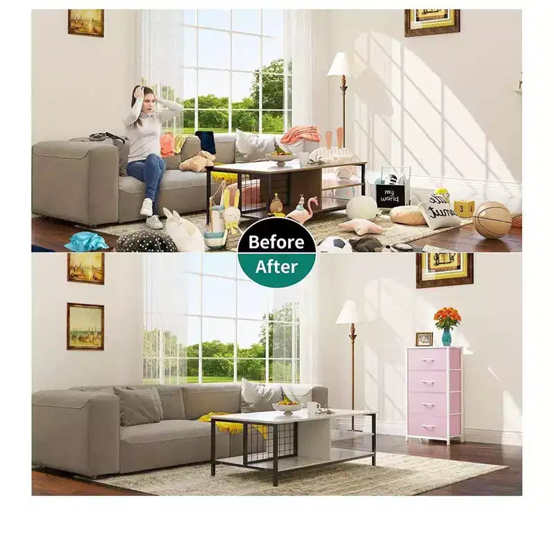 Cassettiera con 4 cassetti, mobile contenitore in tessuto, unità organizer per soggiorno, corridoio, armadi, robusto telaio in acciaio, piano in legno