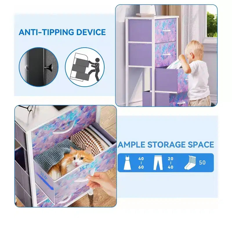 Cassettiera con 4 cassetti, mobile contenitore in tessuto, unità organizer per soggiorno, corridoio, armadi, robusto telaio in acciaio, piano in legno