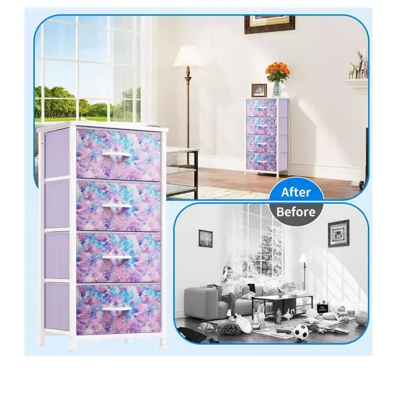 Cassettiera con 4 cassetti, mobile contenitore in tessuto, unità organizer per soggiorno, corridoio, armadi, robusto telaio in acciaio, piano in legno