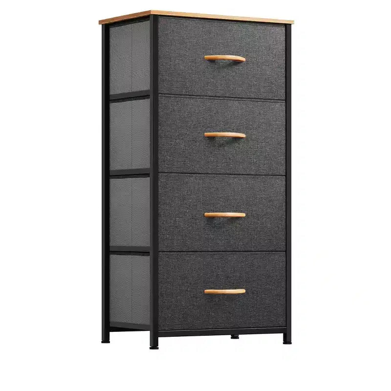 Cassettiera con 4 cassetti, mobile contenitore in tessuto, unità organizer per soggiorno, corridoio, armadi, robusto telaio in acciaio, piano in legno