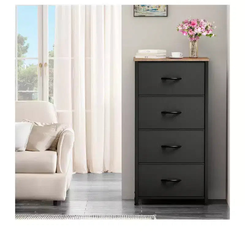 Cassettiera con 4 cassetti, mobile contenitore in tessuto, unità organizer per soggiorno, corridoio, armadi, robusto telaio in acciaio, piano in legno