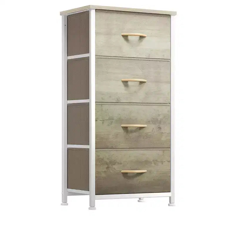 Cassettiera con 4 cassetti, mobile contenitore in tessuto, unità organizer per soggiorno, corridoio, armadi, robusto telaio in acciaio, piano in legno