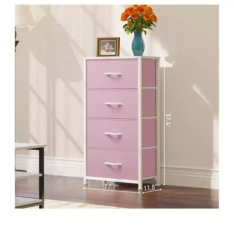 Cassettiera con 4 cassetti, mobile contenitore in tessuto, unità organizer per soggiorno, corridoio, armadi, robusto telaio in acciaio, piano in legno