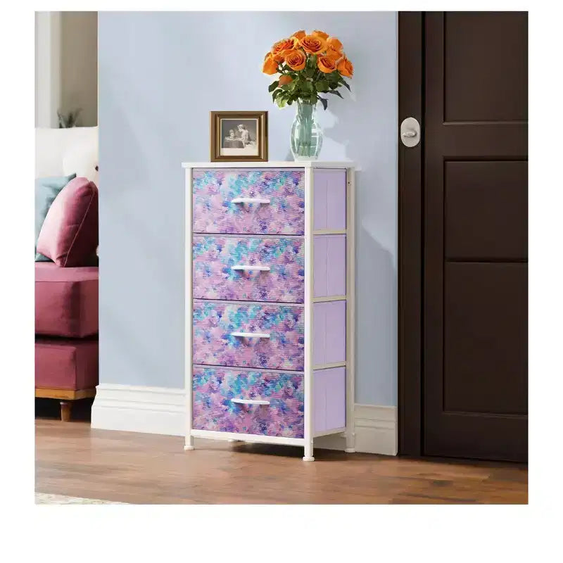 Cassettiera con 4 cassetti, mobile contenitore in tessuto, unità organizer per soggiorno, corridoio, armadi, robusto telaio in acciaio, piano in legno
