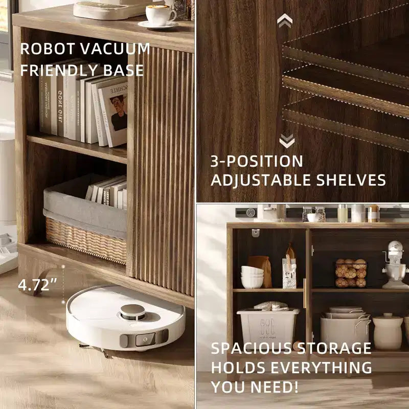 Modern Storage Cabinet with Adjustable Shelves, Durable Wood Frame, Raised Base and Multi-Purpose Home Organization