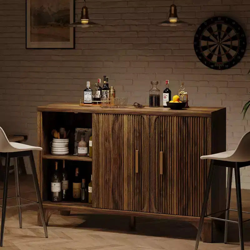 Modern Storage Cabinet with Adjustable Shelves, Durable Wood Frame, Raised Base and Multi-Purpose Home Organization