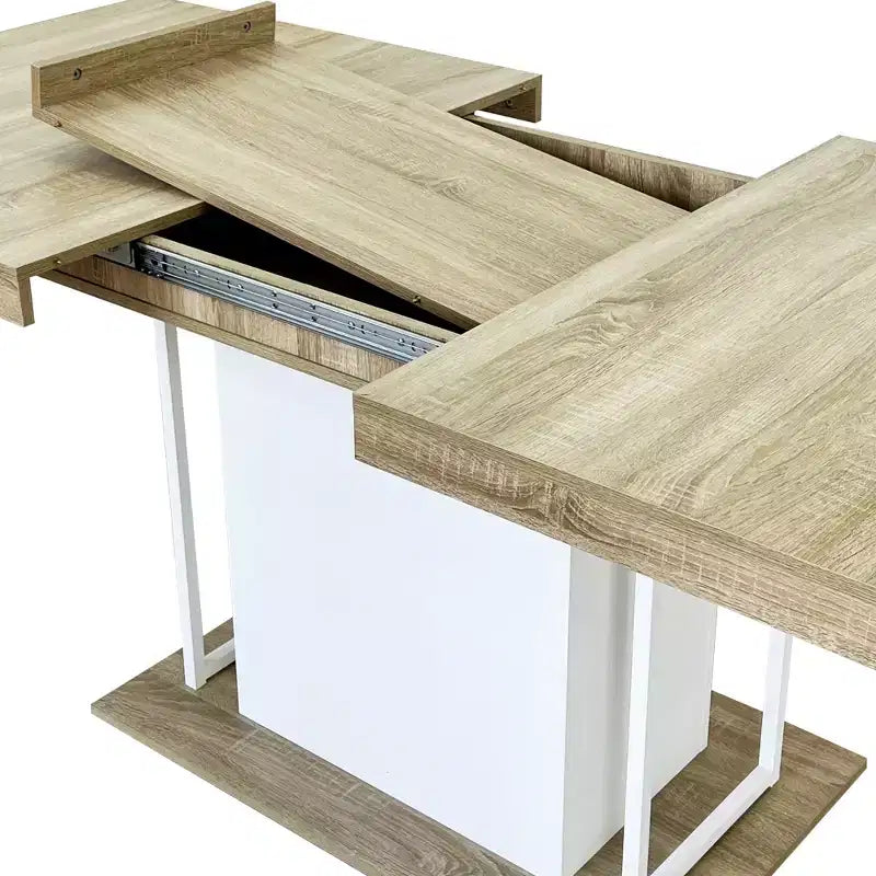Casa Extendable Dining Table, Oak and White Modern Expandable Design