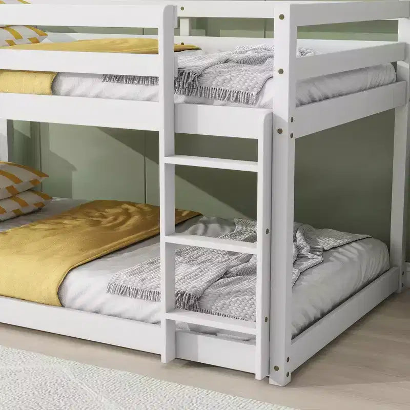 77.3IN Letto a Castello a Pianale su Due Livelli con Scaletta, Letto Singolo con Ringhiera di Protezione e Doghe Rinforzate, Struttura Letto per Cameretta Bambini, Stanza da Gioco, Bianco